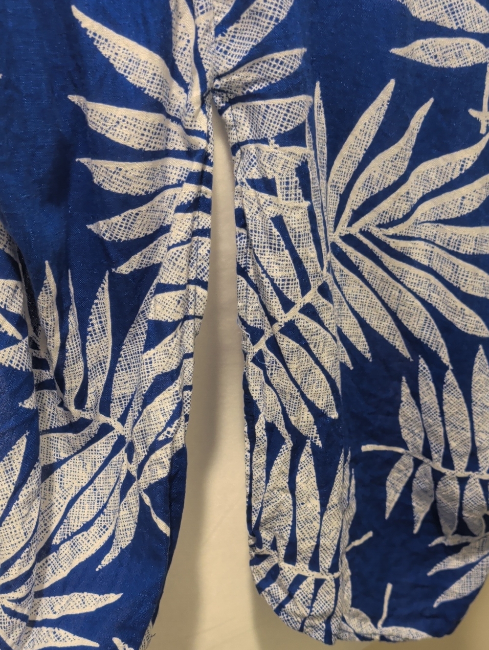 Blue and white Palm-Print V-Neck Midi Dress with Braided Straps - Picture 9 of 11